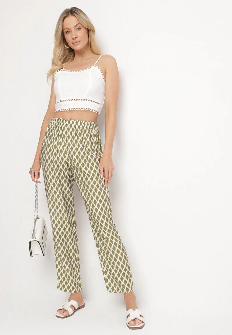 h&s Pantaloni Verzi Largi cu Talie Înaltă cu Model de Romburi Lisendria