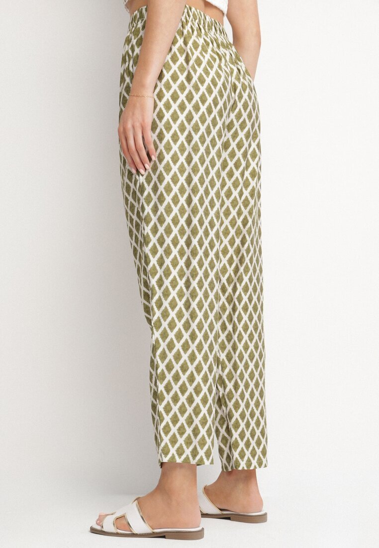 h&s Pantaloni Verzi Largi cu Talie Înaltă cu Model de Romburi Lisendria