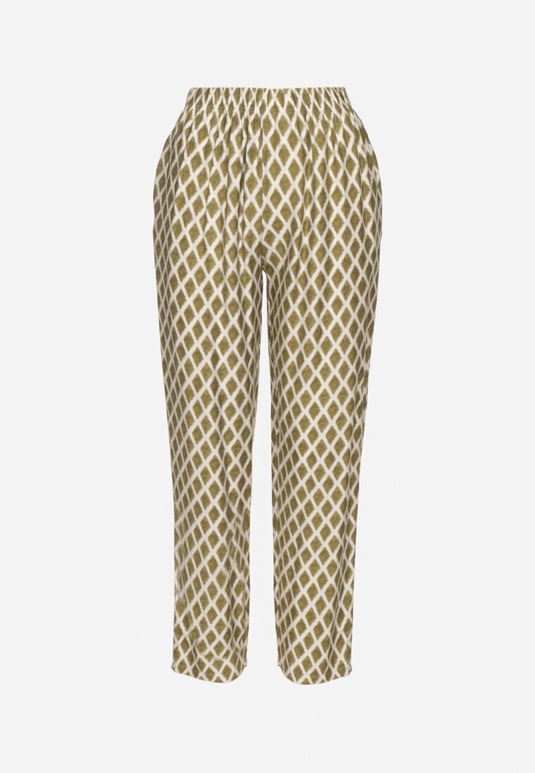 h&s Pantaloni Verzi Largi cu Talie Înaltă cu Model de Romburi Lisendria