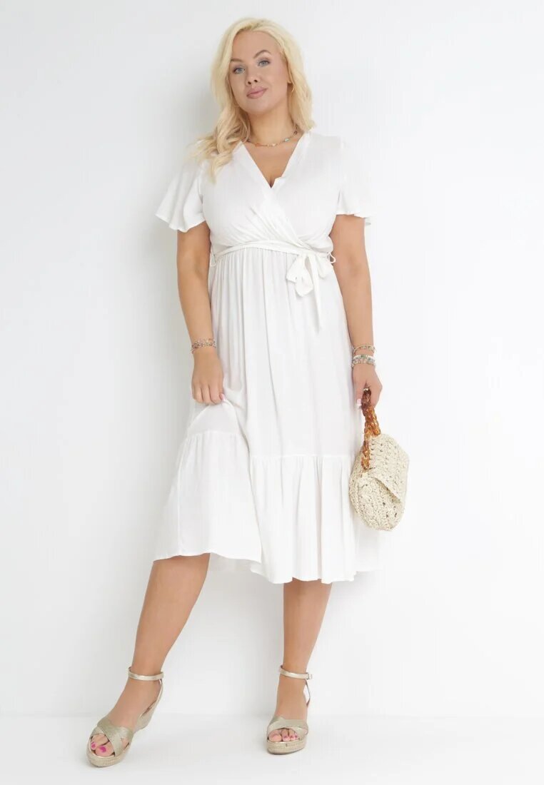 h&s Rochie Albă Cloș cu Cordon legat Firiel