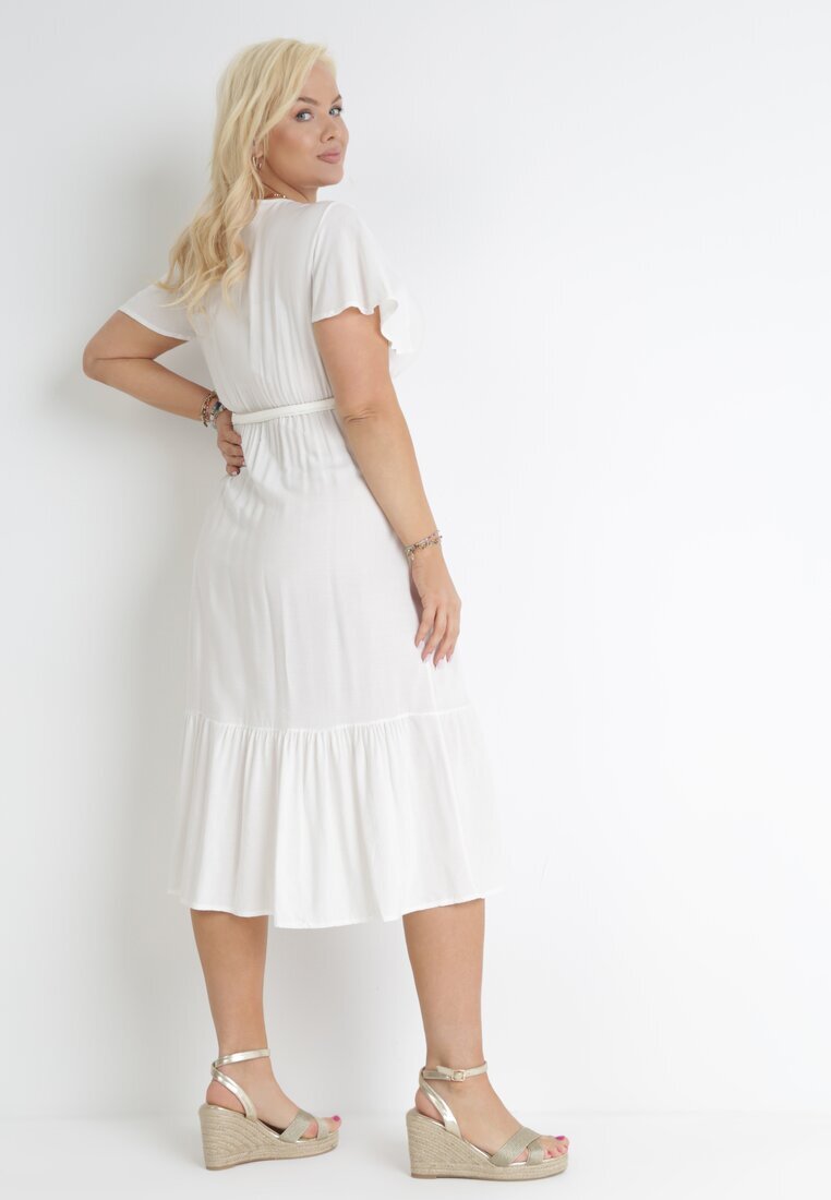 h&s Rochie Albă Cloș cu Cordon legat Firiel