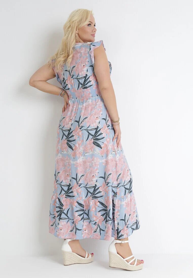 h&s Rochie Albastră Maxi cu Elastice în Talie și Decolteu petrecut Elysa