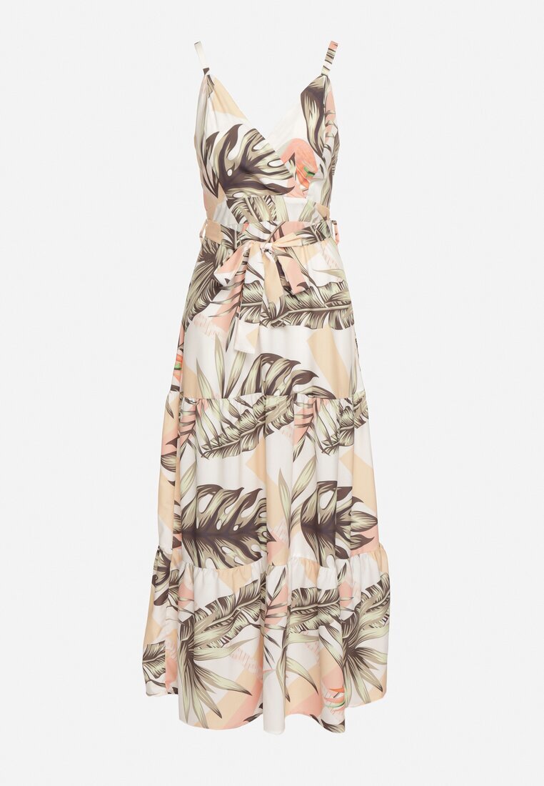 h&s Rochie bej deschis cu bretele cu decolteu petrecut și cu motiv floral Obilena