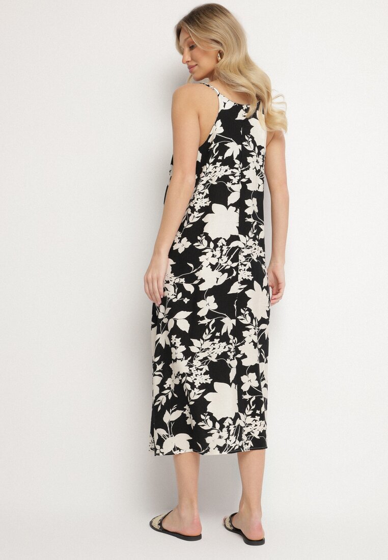 h&s Rochie Evazată Negru-Crem cu Viscoză cu Imprimeu Floral Juliade