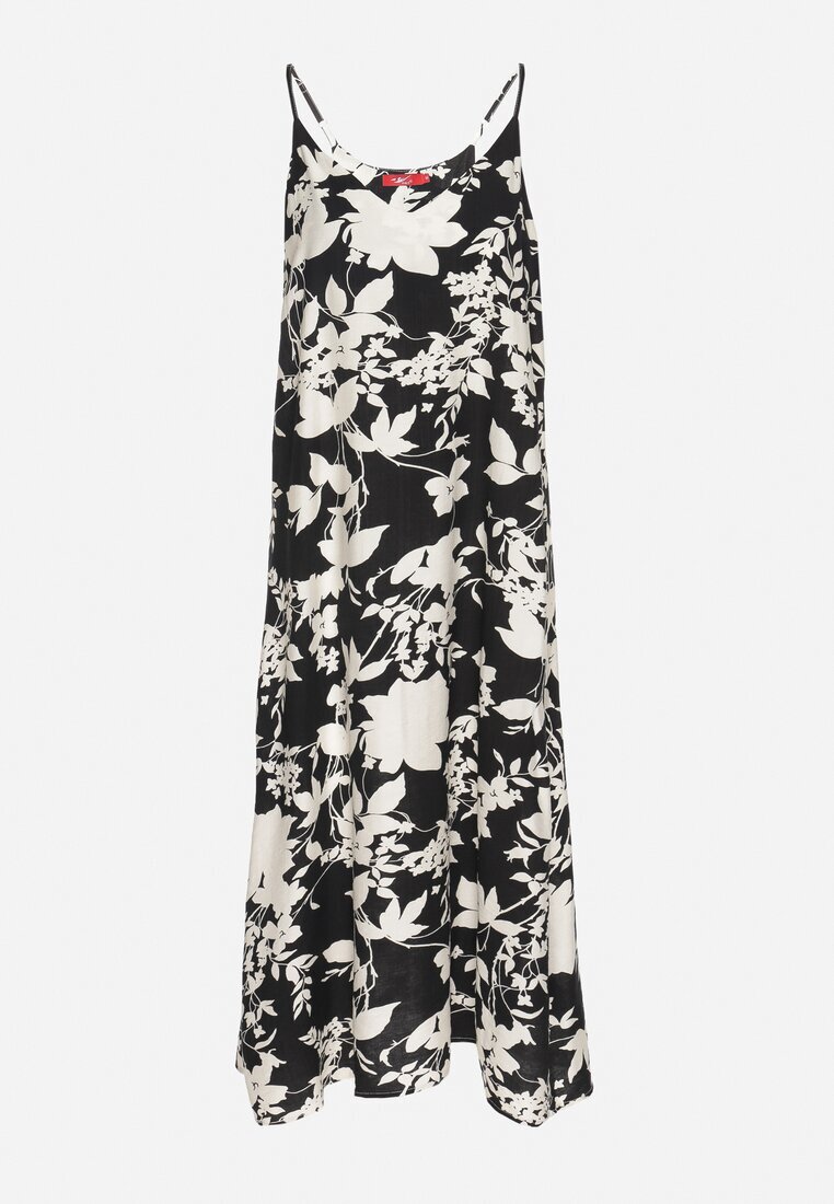 h&s Rochie Evazată Negru-Crem cu Viscoză cu Imprimeu Floral Juliade