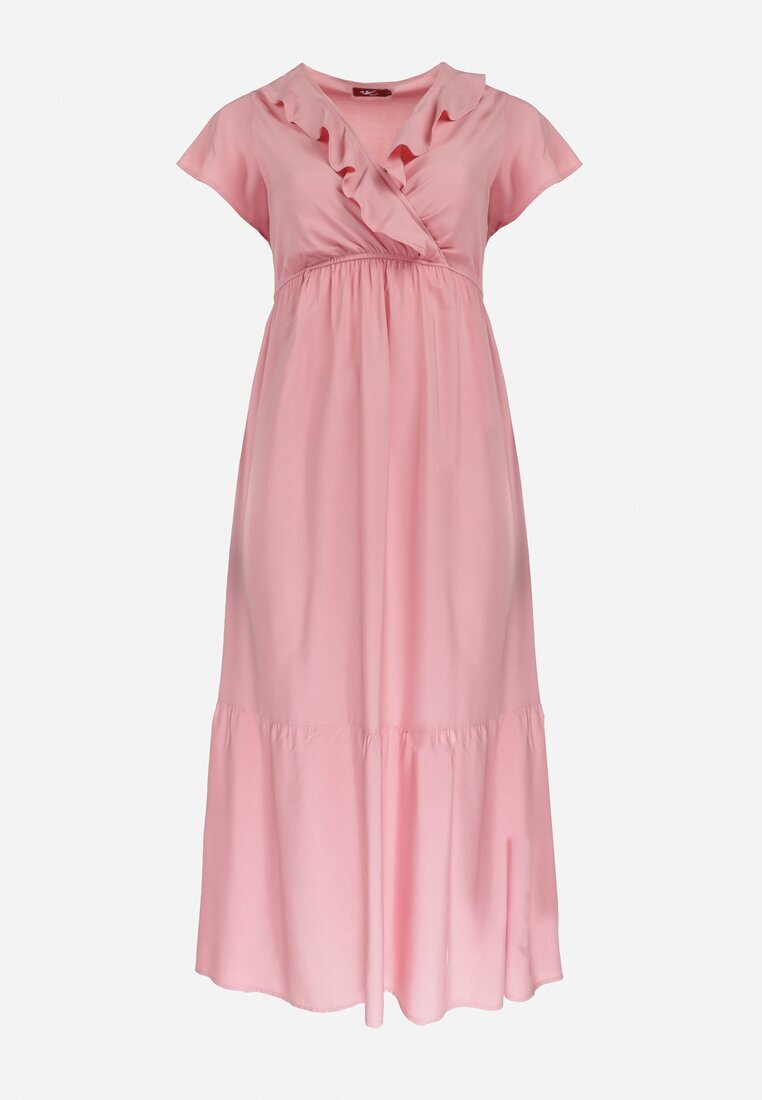 h&s Rochie evazată roz maxi cu elastic în talie și cu volane Aimelia