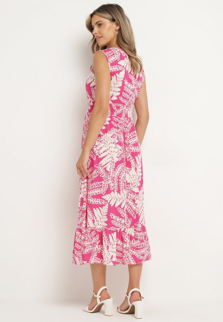 h&s Rochie Fucsia din viscoză cu croială evazată cu elastic în talie și decolteu în V Denesta