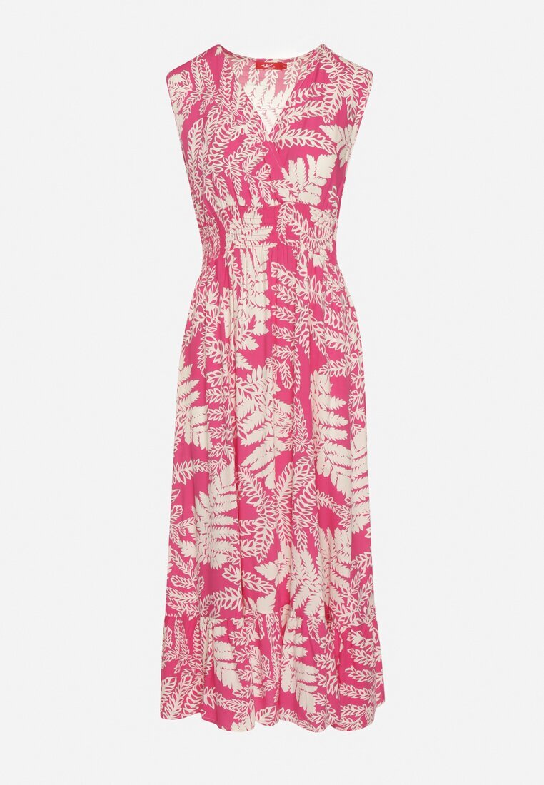 h&s Rochie Fucsia din viscoză cu croială evazată cu elastic în talie și decolteu în V Denesta