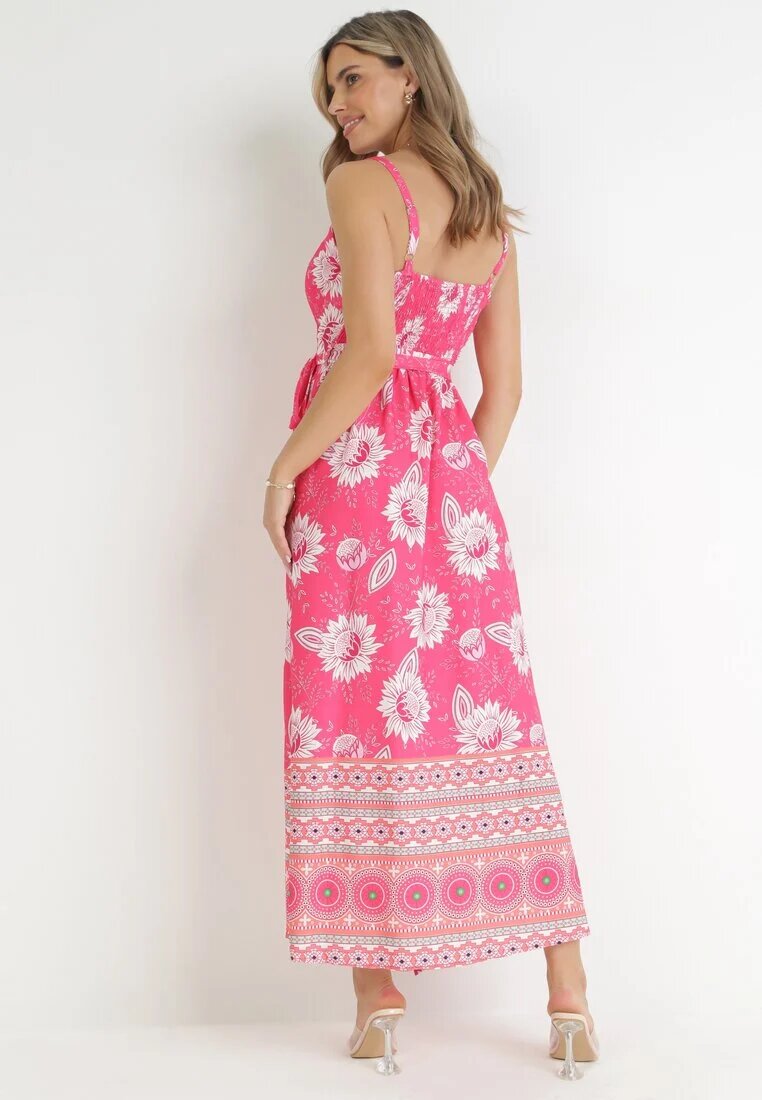 h&s Rochie Fucsia Maxi cu Bretele Subțiri și cu Curea din Material Adakila