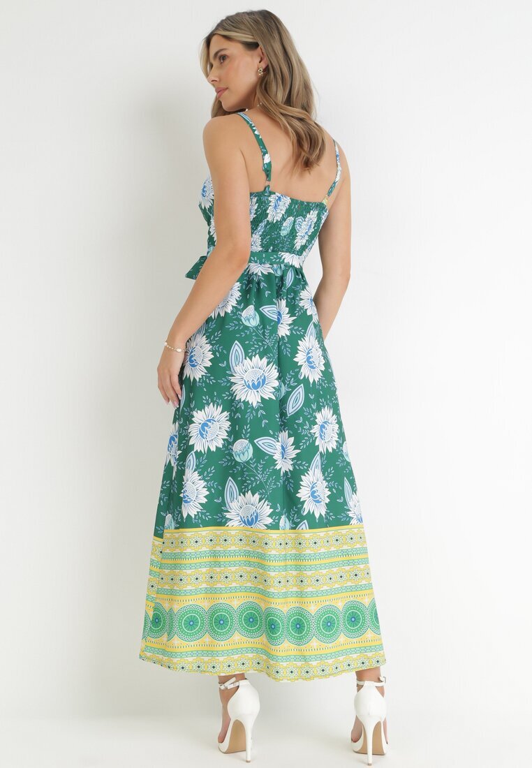 h&s Rochie Maxi Verde închisă pe Bretele Subțiri și Curea din Material Adakila
