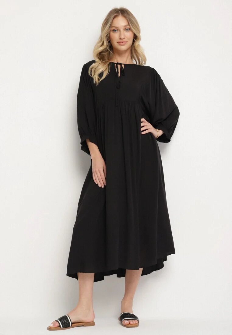 h&s Rochie Neagră Cloche din Viscoză cu Legătură la Decolteu