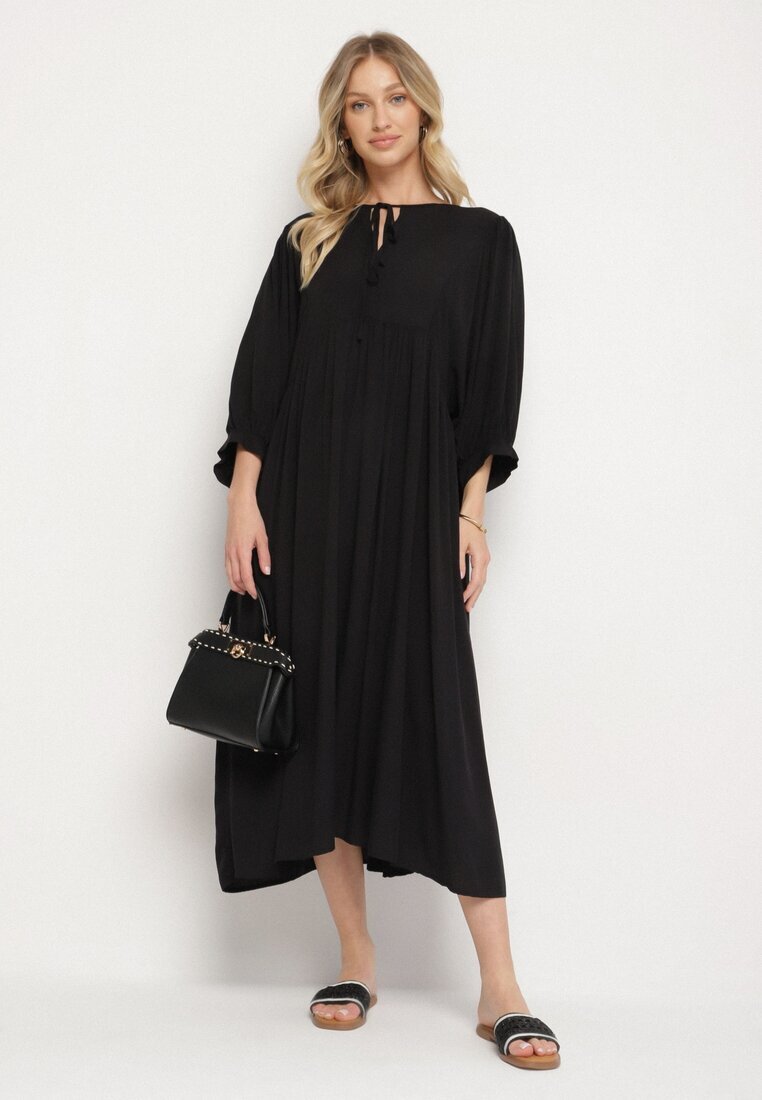 h&s Rochie Neagră Cloche din Viscoză cu Legătură la Decolteu