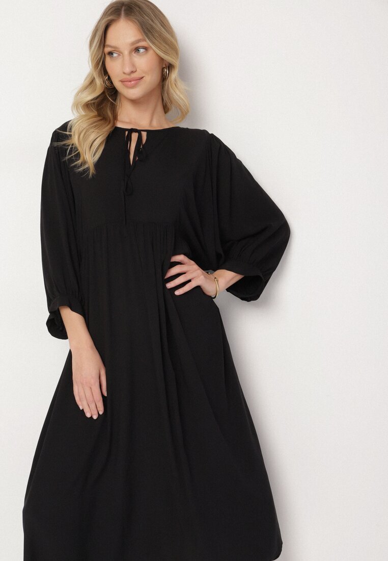 h&s Rochie Neagră Cloche din Viscoză cu Legătură la Decolteu