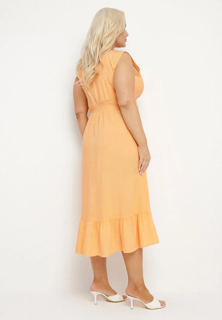 h&s Rochie Portocalie Viscoză cu Croi Petrecut cu Volan Uliria