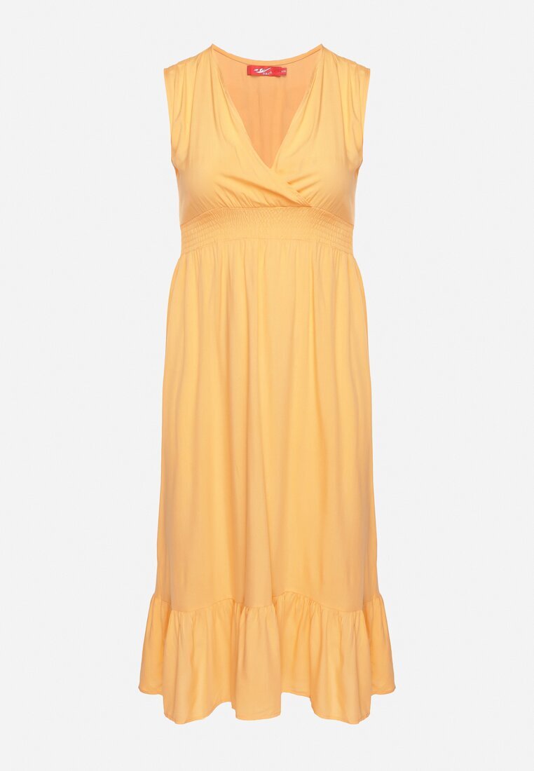 h&s Rochie Portocalie Viscoză cu Croi Petrecut cu Volan Uliria