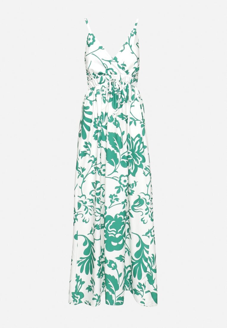 h&s Rochie Verde-Albă cu bretele reglabile cu elastic la spate strânsă cu șnur Harnela