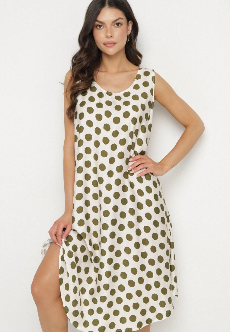 h&s Rochie Verde-Bej cu croială tip cutie Fără mâneci cu buline Fevasine