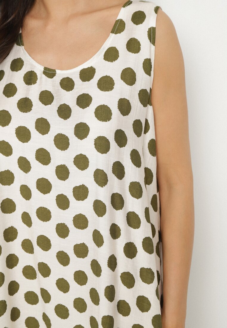 h&s Rochie Verde-Bej cu croială tip cutie Fără mâneci cu buline Fevasine