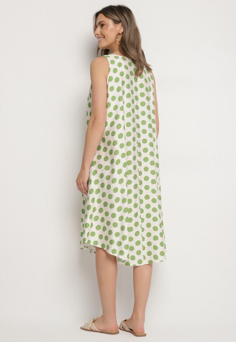 h&s Rochie Verde-bej cu croială tip cutie fără mâneci cu buline Fevasine