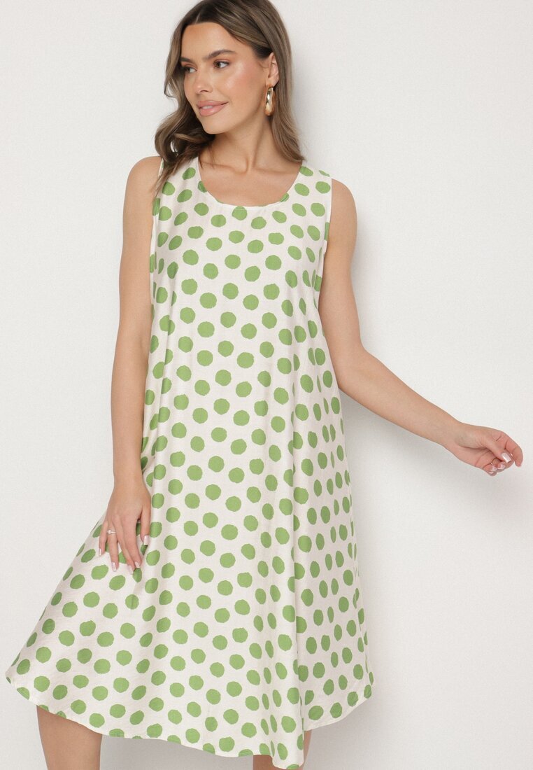 h&s Rochie Verde-bej cu croială tip cutie fără mâneci cu buline Fevasine