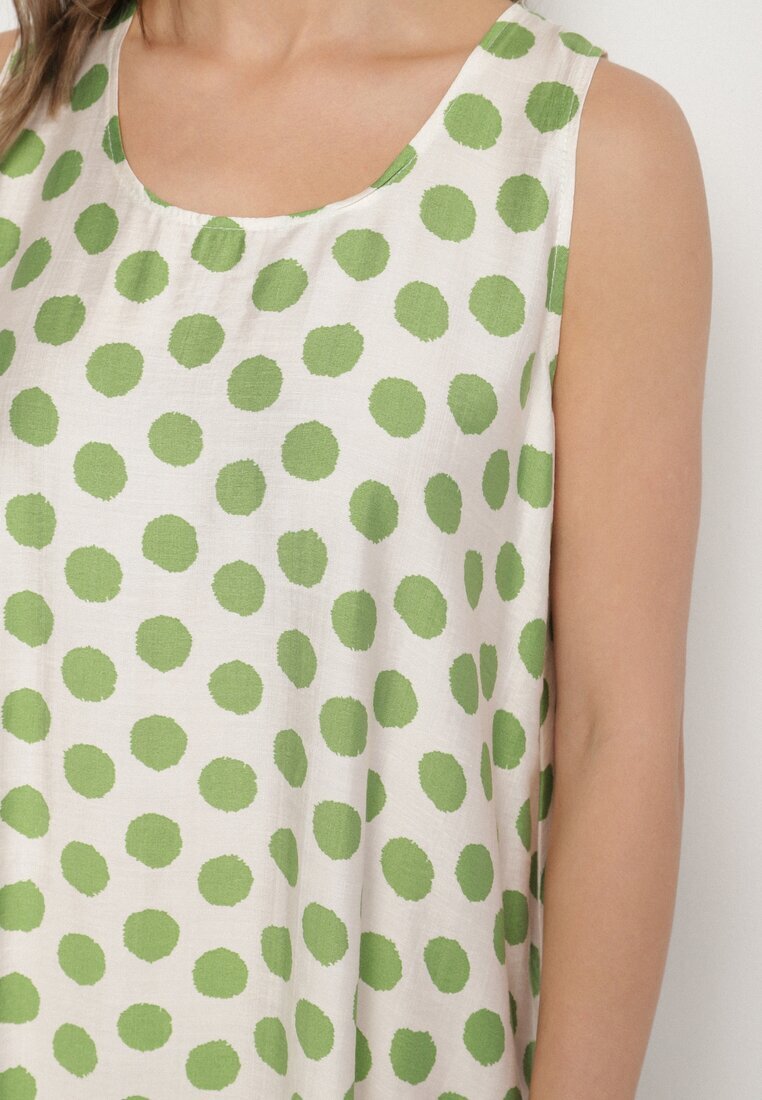 h&s Rochie Verde-bej cu croială tip cutie fără mâneci cu buline Fevasine