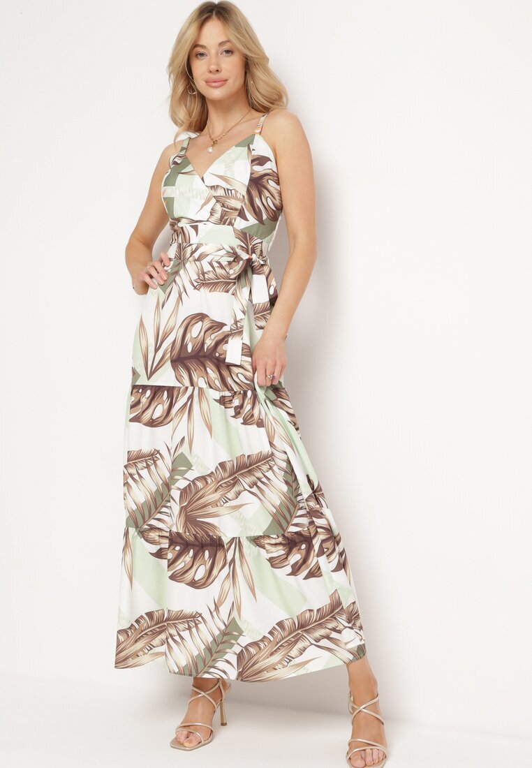 h&s Rochie verde deschis cu bretele cu decolteu petrecut și motiv floral Obilena