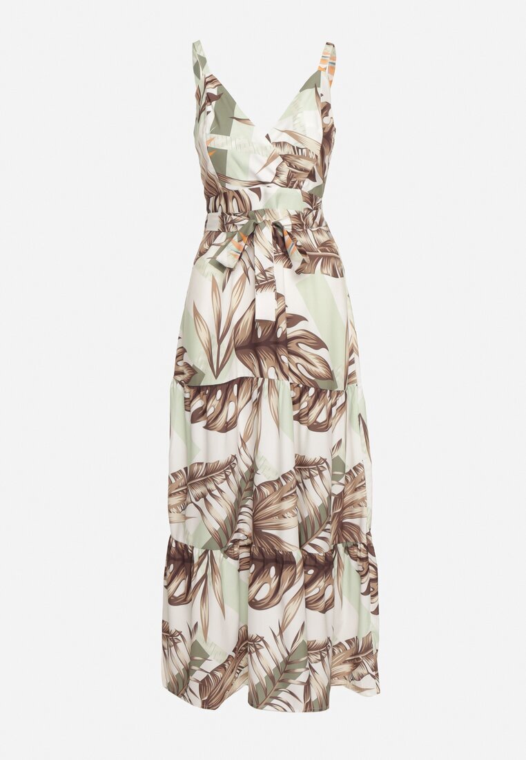 h&s Rochie verde deschis cu bretele cu decolteu petrecut și motiv floral Obilena