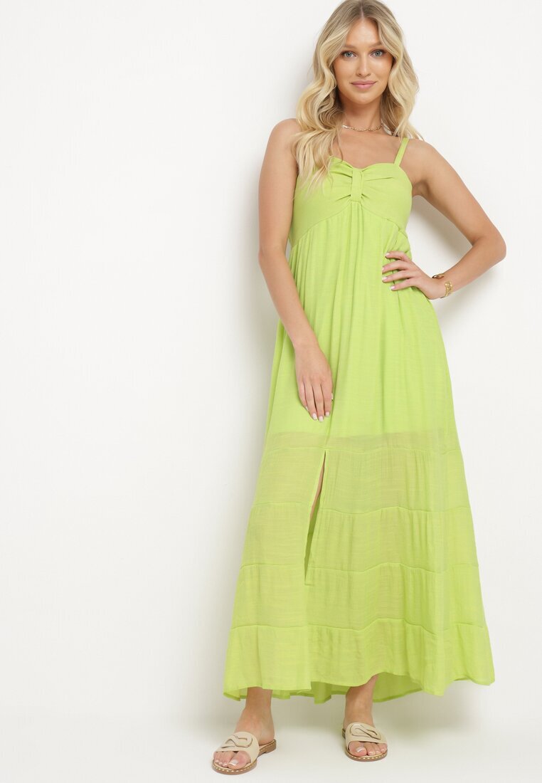 h&s Rochie Verde Deschis cu Bumbac cu Bretele Reglabile cu Elastic la Spate Tinathias
