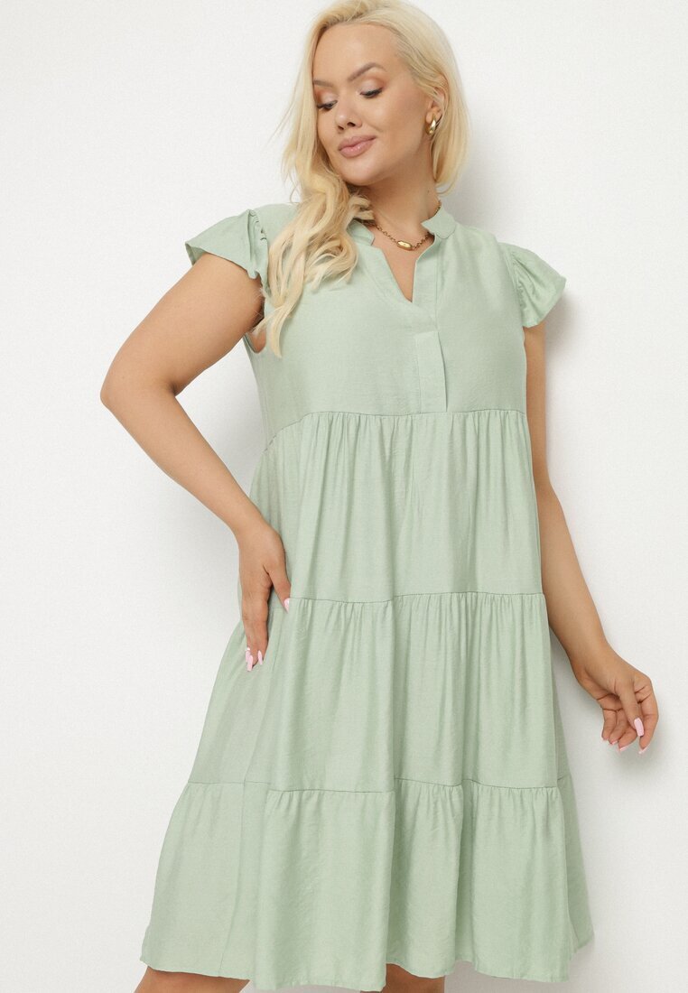 h&s Rochie Verde deschis cu croi evazat cu decolteu în V Meverina