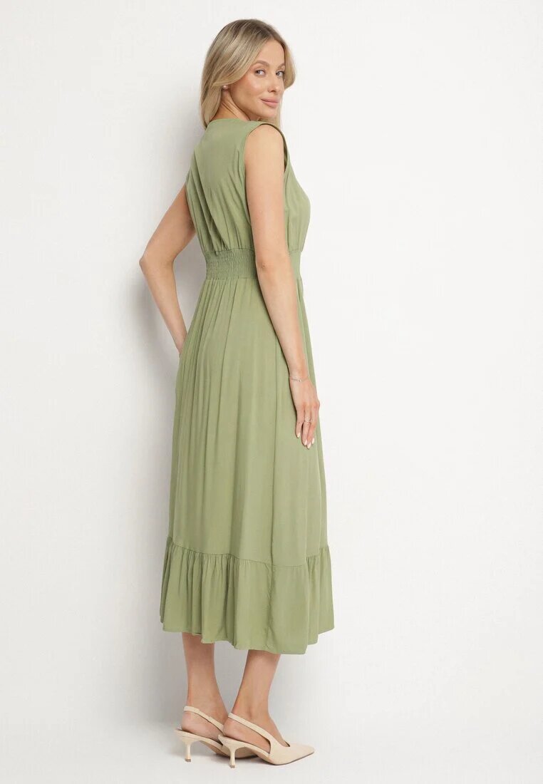 h&s Rochie Verde Din Viscoză cu Croi Petrecut cu Volănaș Uliria