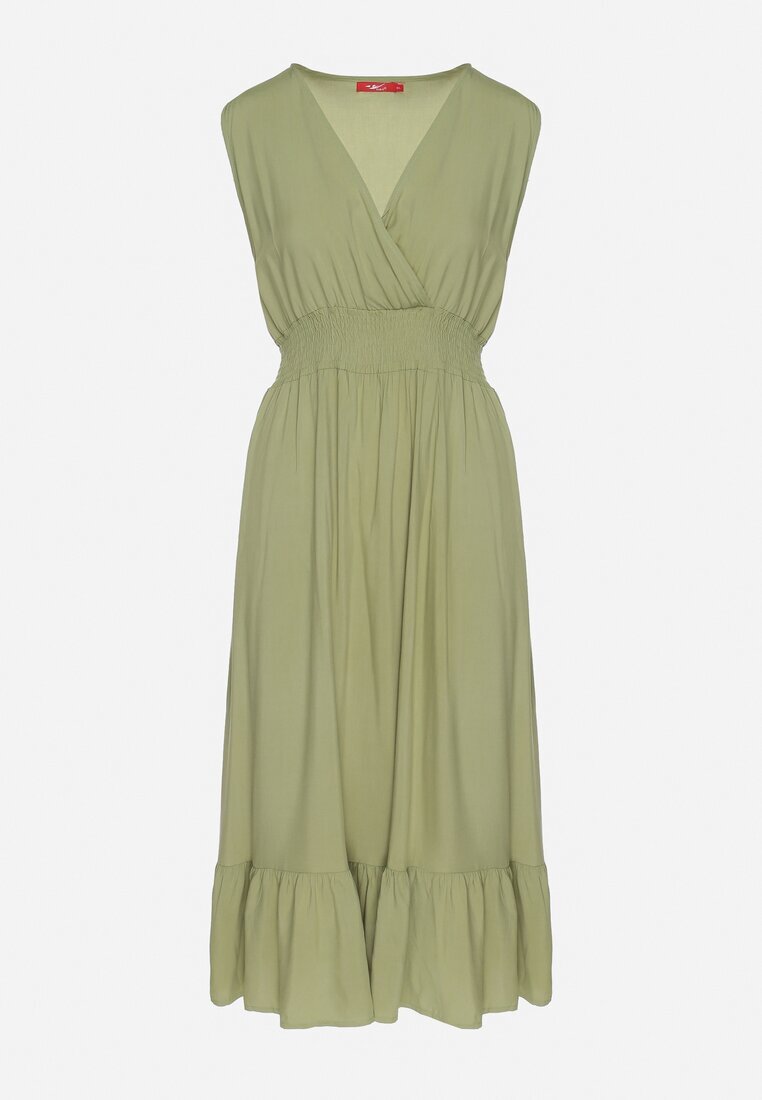 h&s Rochie Verde Din Viscoză cu Croi Petrecut cu Volănaș Uliria