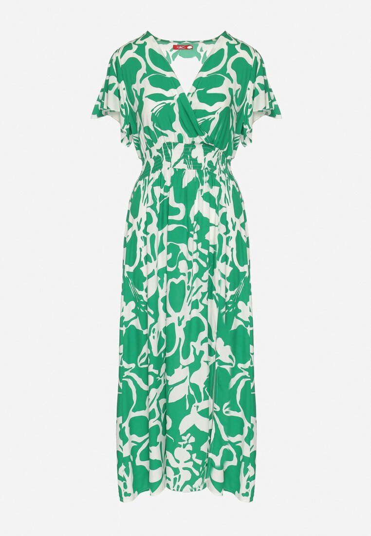 h&s Rochie Verde din Viscoză cu Decolteu Petrecut cu Imprimeu Abstract Taslevi