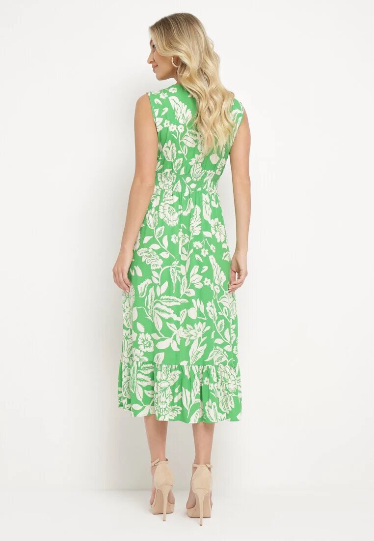 h&s Rochie Verde Evazată din Viscoză Florală cu elastic în talie Eranea