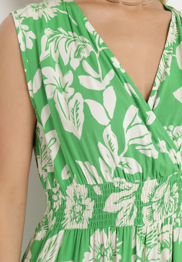 h&s Rochie Verde Evazată din Viscoză Florală cu elastic în talie Eranea