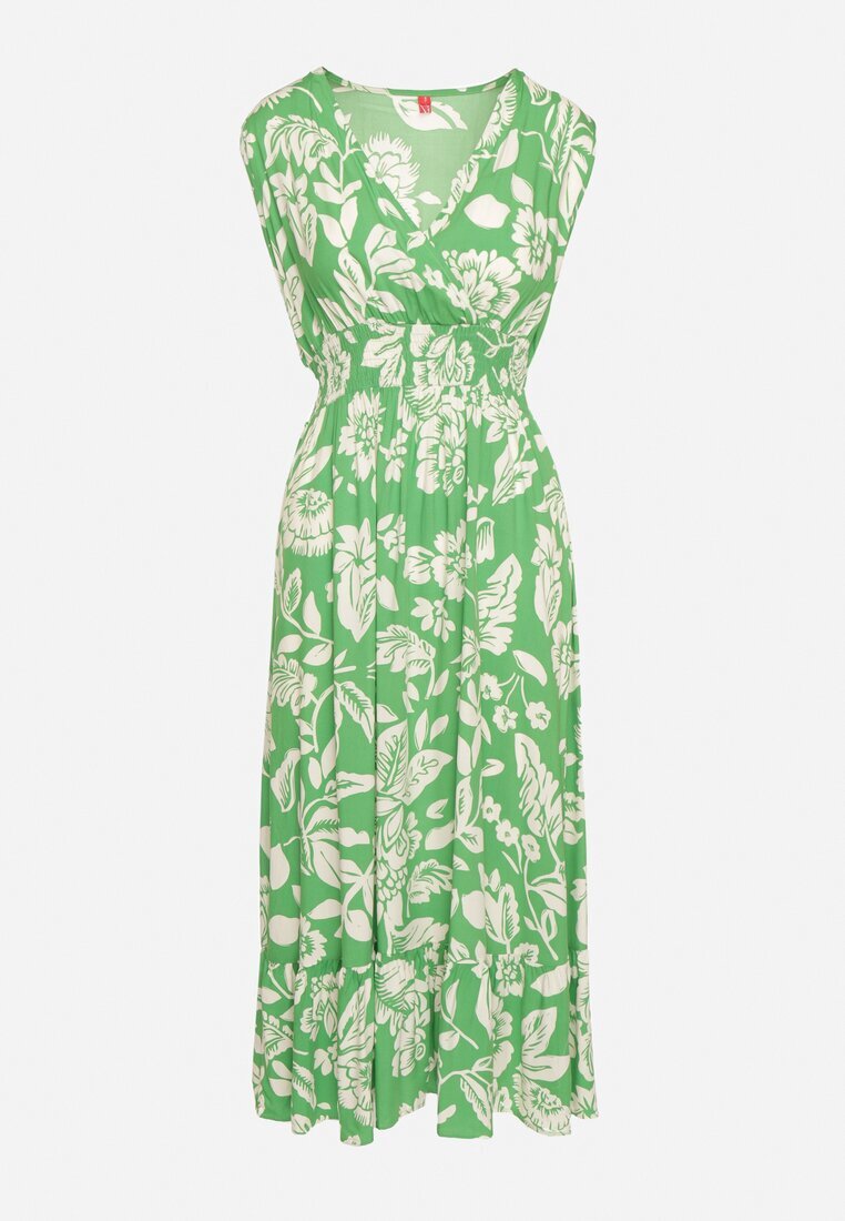 h&s Rochie Verde Evazată din Viscoză Florală cu elastic în talie Eranea