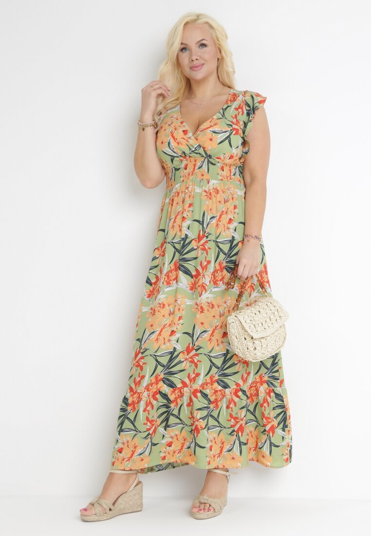 h&s Rochie Verde Maxi cu Elastic în Talie și Decolteu Petrecut Elysa