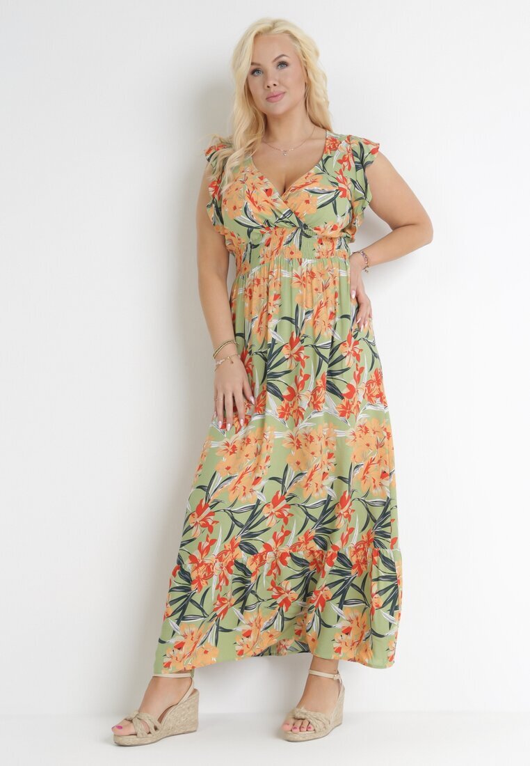 h&s Rochie Verde Maxi cu Elastic în Talie și Decolteu Petrecut Elysa