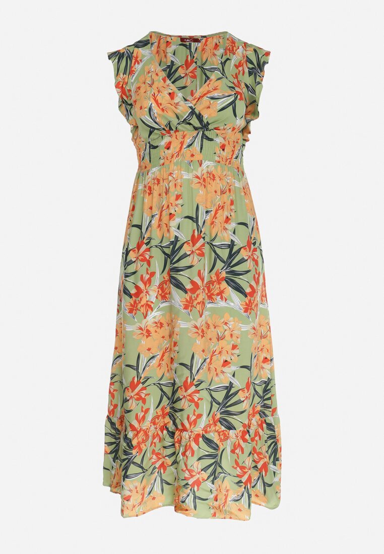 h&s Rochie Verde Maxi cu Elastic în Talie și Decolteu Petrecut Elysa