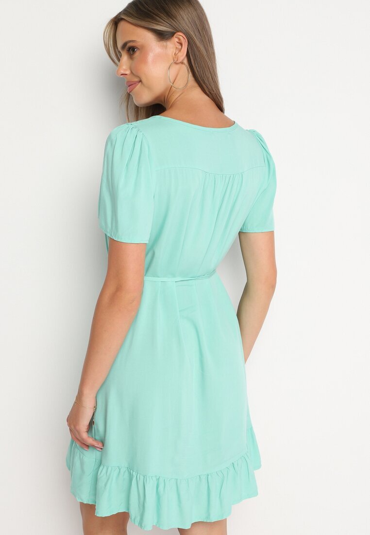 h&s Rochie Verde Tip Cutie cu Volan Legată în Talie Bredela