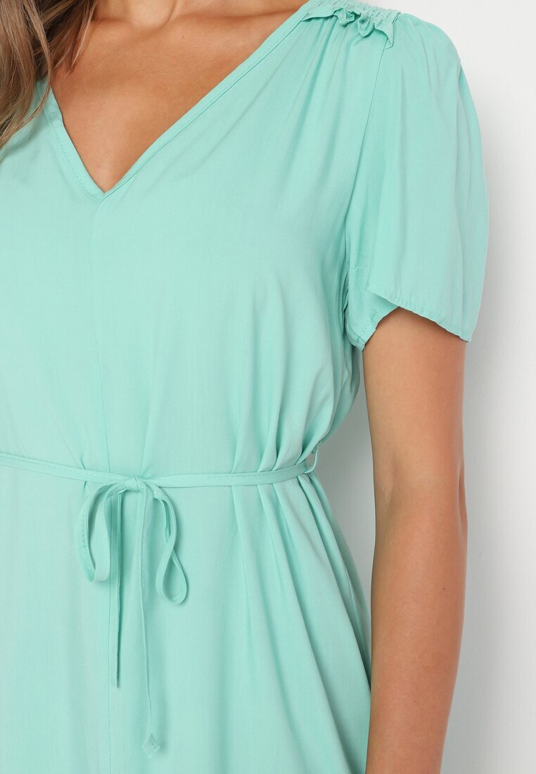h&s Rochie Verde Tip Cutie cu Volan Legată în Talie Bredela