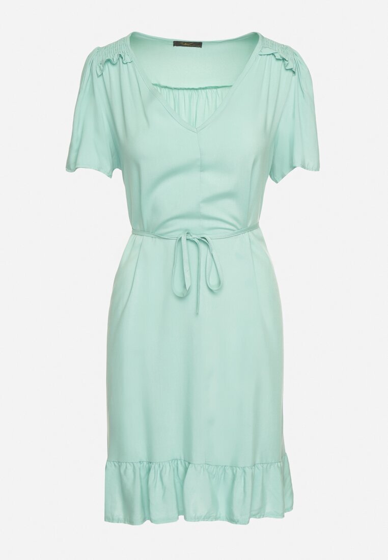 h&s Rochie Verde Tip Cutie cu Volan Legată în Talie Bredela