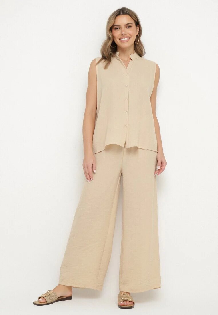 h&s Set Bej Cămașă fără mâneci și Pantaloni largi cu elastic în talie Telanwena