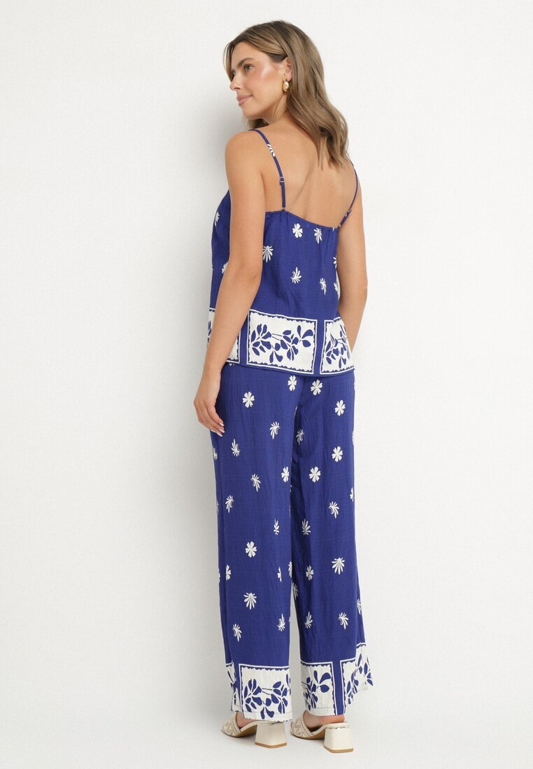 h&s Set bleumarin din vâscoză Maiou cu bretele și Pantaloni cu imprimeu floral Adisira