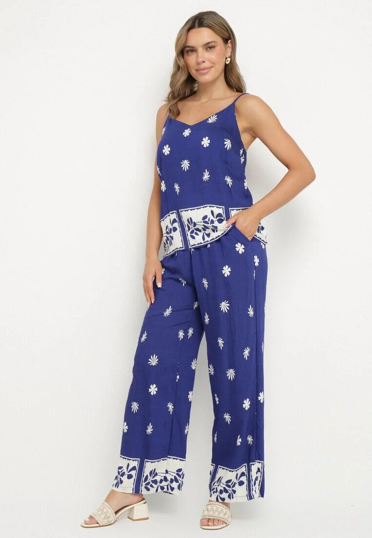 h&s Set bleumarin din vâscoză Maiou cu bretele și Pantaloni cu imprimeu floral Adisira