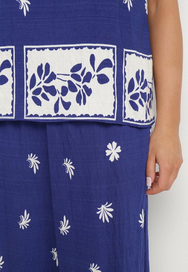 h&s Set bleumarin din vâscoză Maiou cu bretele și Pantaloni cu imprimeu floral Adisira