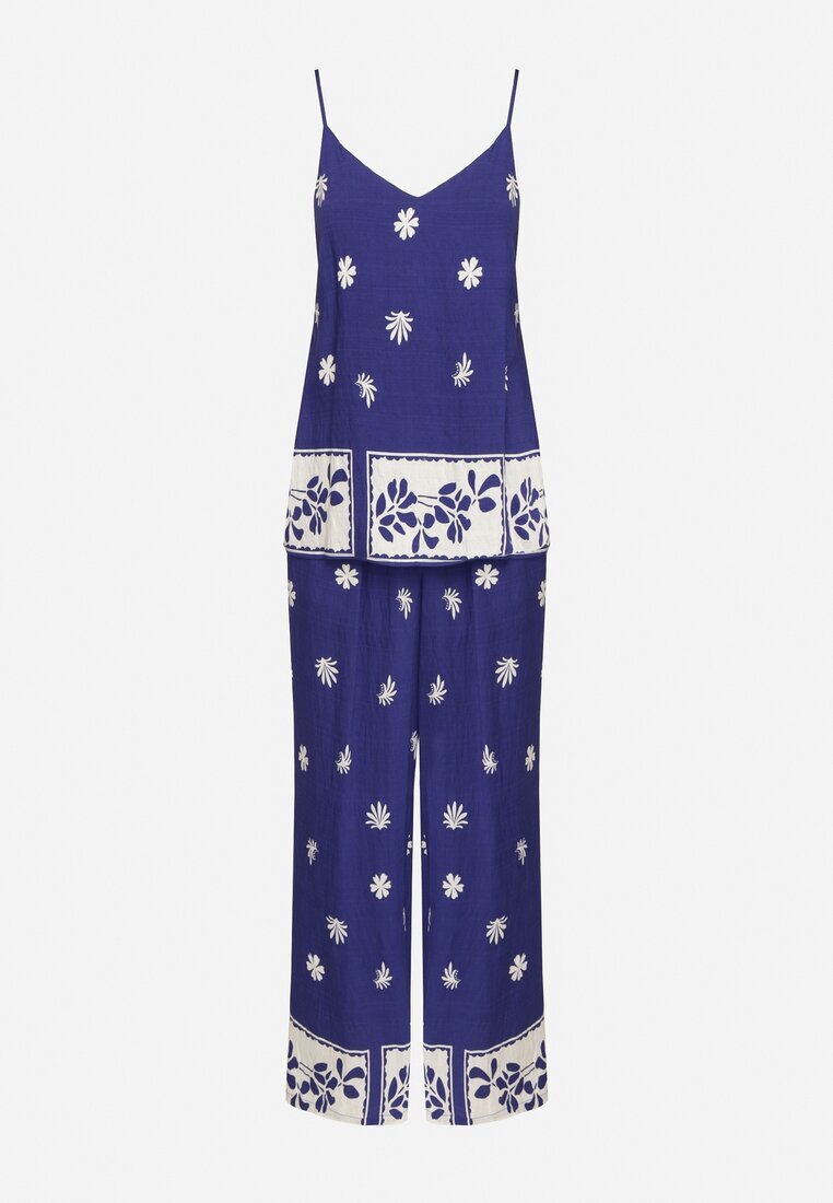h&s Set bleumarin din vâscoză Maiou cu bretele și Pantaloni cu imprimeu floral Adisira