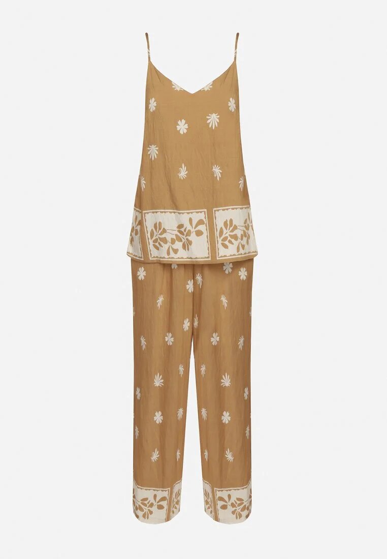 h&s Set din vâscoză bej maieu cu bretele și pantaloni scurți în flori Adisira
