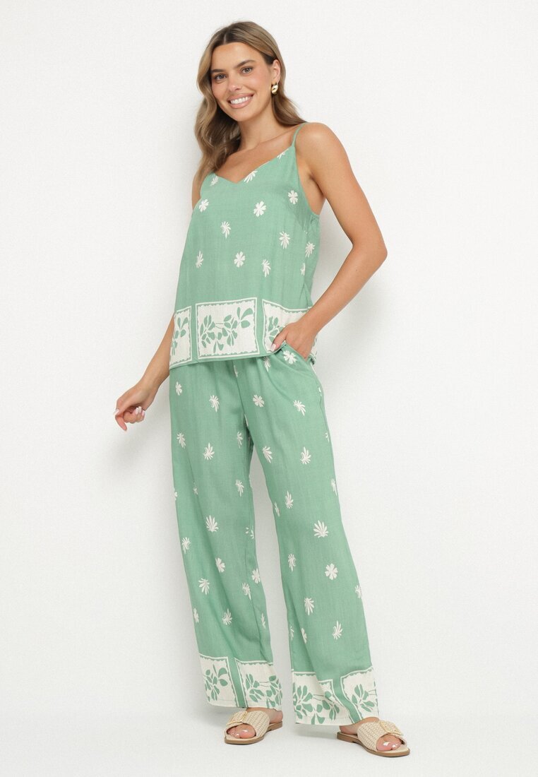 h&s Set Menta Viscoza Maieu și Pantaloni cu flori Adisira