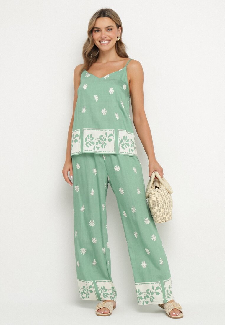 h&s Set Menta Viscoza Maieu și Pantaloni cu flori Adisira