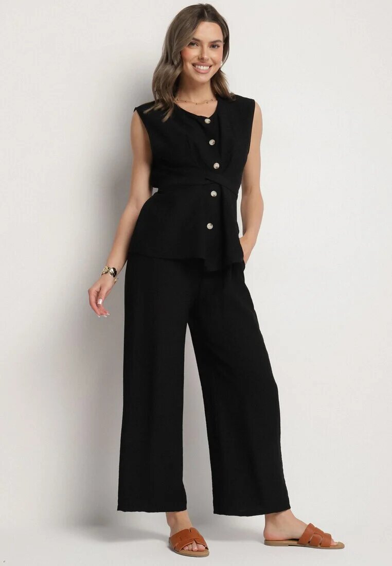 h&s Set negru Bluză fără mâneci cu reglare în talie și Pantaloni largi Dovalinae